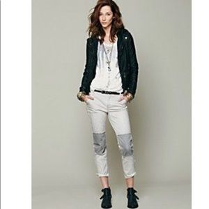 FREE PEOPLE GRAY PATCHWORK JEANS